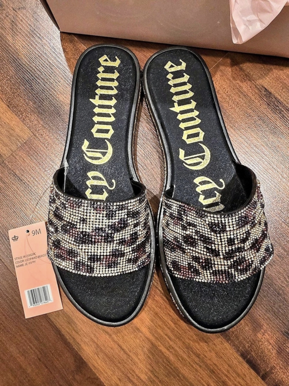 Juicy Couture JC-Yippy Leopard Beads Slide Sandal Leopard Beads Slide Sandals. 9